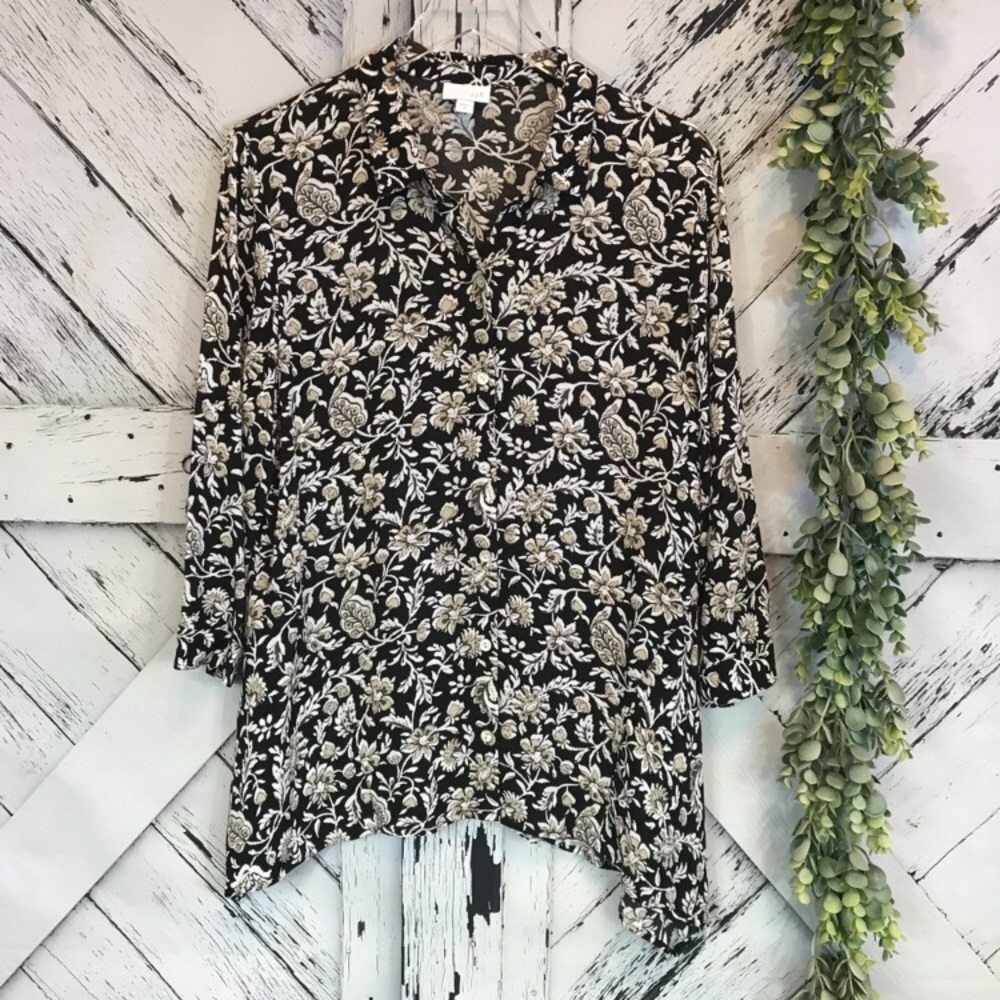 J. Jill Floral Button Down 3/4 Sleeve Blouse M